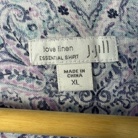 J Jill Love Linen Essential Shirt Sz XL Blue Purple Paisley Button Down Shirt - Picture 4 of 9